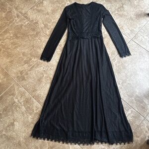 Zara Brand New Long Sleeve Black Lace Evening Dress Size S
